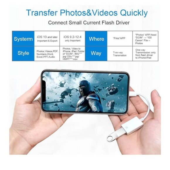 Lightning to USB Camera Adapter Female USB OTG Cable Adapter - Picture 4 of 4